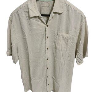 Tommy Bahama Full Button Solid Ivory Color Shirt Mens Size XL Silk